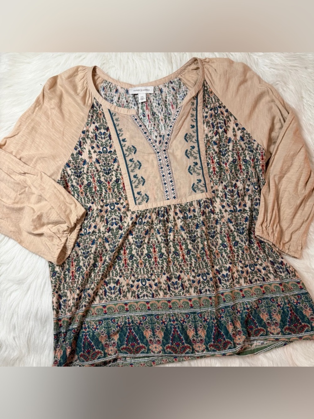 Vintage America Floral Cream Blouse